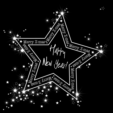 Kerstkaart zwart-wit met sprankelende sterren