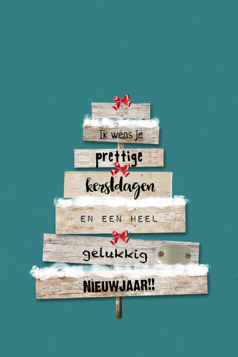 Hippe kerstkaart met houten plankjes