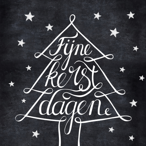 Strakke kerstkaart met kerstboom in zwart wit