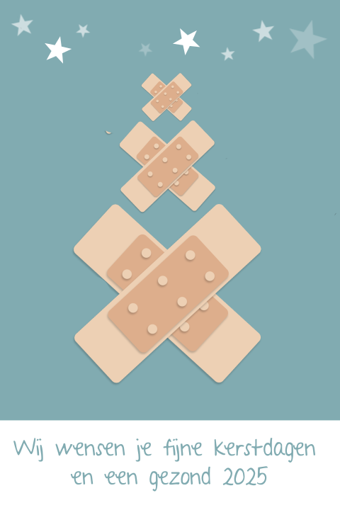 Blauwe kaart met kerstboom van pleisters