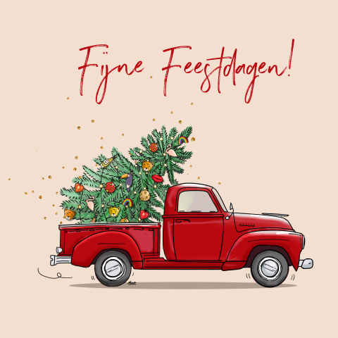 Kerstkaart Amerikaanse pick-up rood