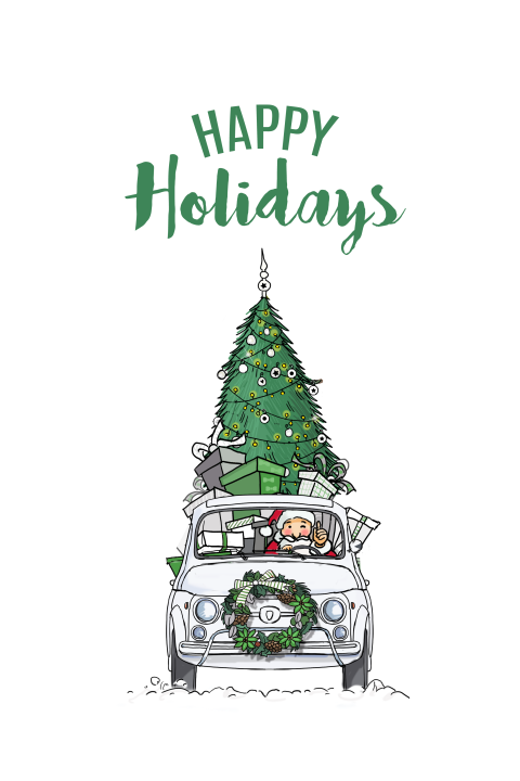 Voorkant fiat 500 met kerstman
