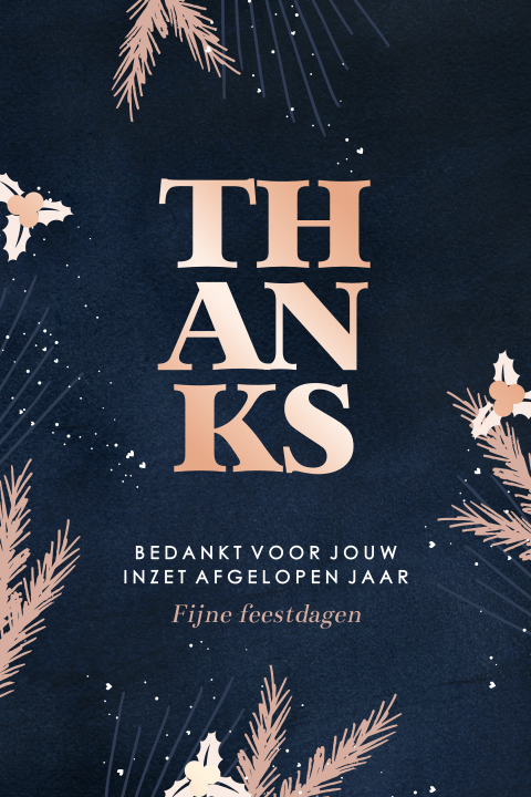 Stijlvolle zakelijke kerstkaart bedankt rosefolie