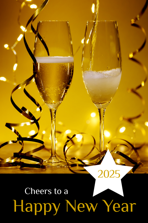 Nieuwjaarskaart Happy New Year Champagne