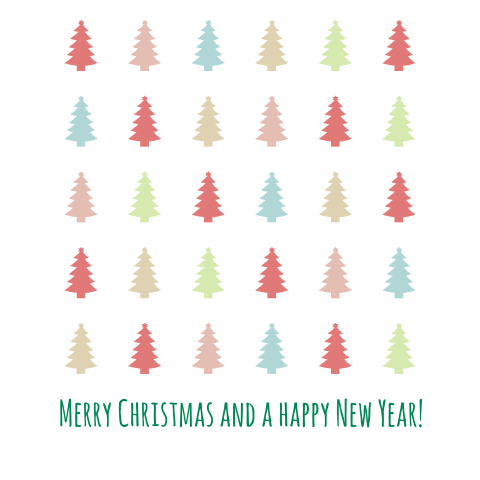 Kerstkaart met gekleurde kerstbomen
