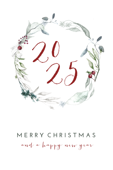 Kerstkaart met watercolor kerstkrans