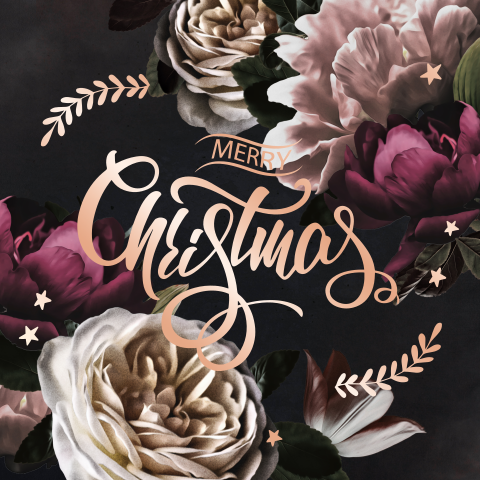 Chique kerstkaart Rosé folie op bloemen Oud Hollandse Meesters