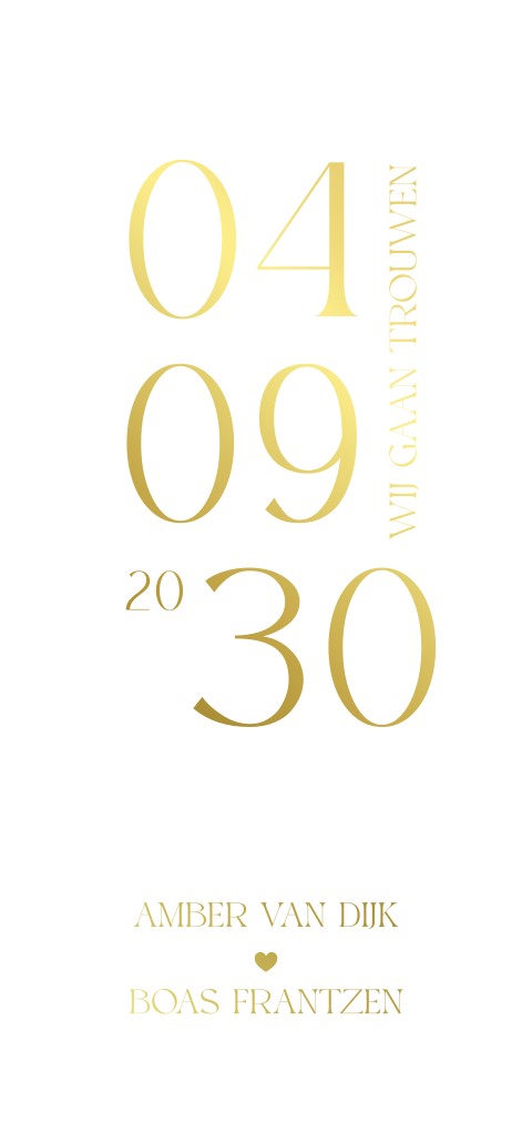 Uitnodiging bruiloft met trouwdatum in goudfolie