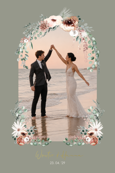 Romantische bedankkaart met bloemen en foto