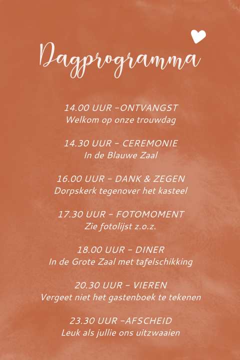 Programmakaartje bij trouwhuisstijl Vintage Color
