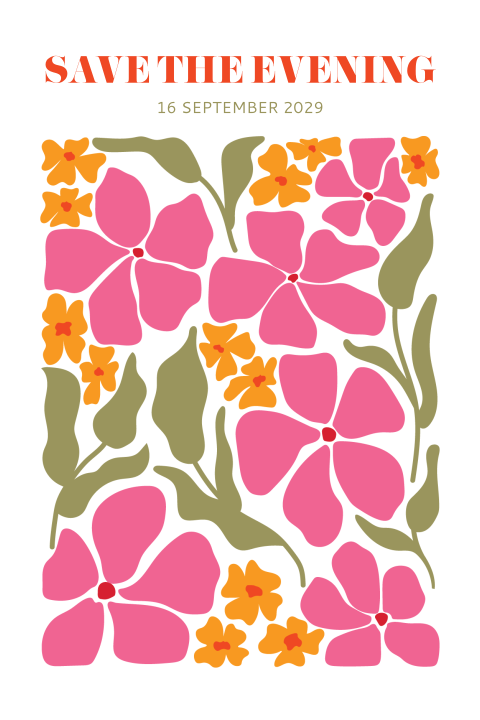 Moderne Save the Date met grafische bloemen