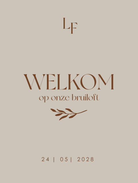 Klassiek welkomstbord bruin met takje en logo
