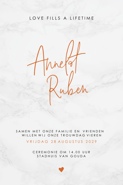 Trouwkaart met marmer en de kleur roest