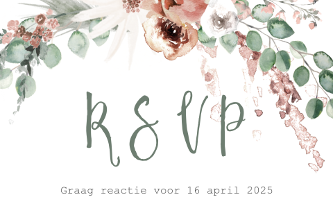 RSVP kaartje bij thema Boho Chic met veel bloemen