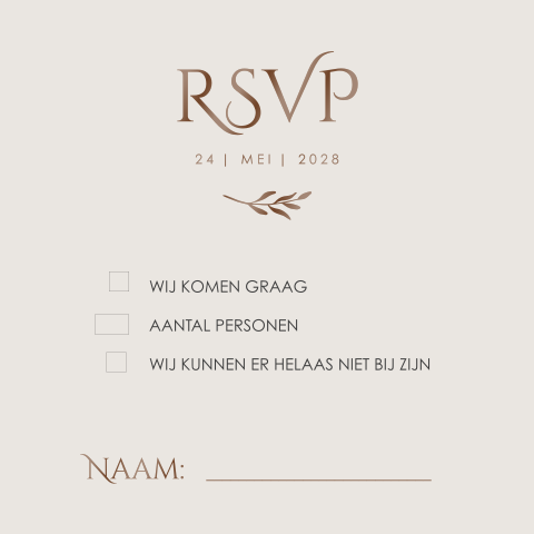 Stijlvol RSVP-kaartje in beige met hoogglans