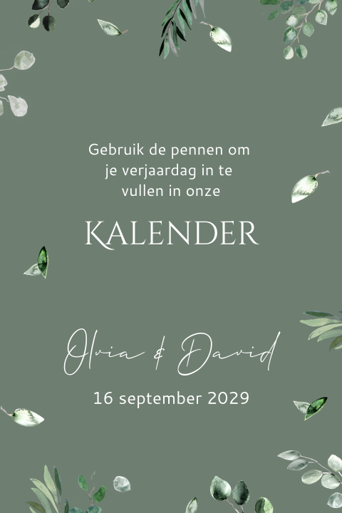 Bordje bij kalender in donkergroen