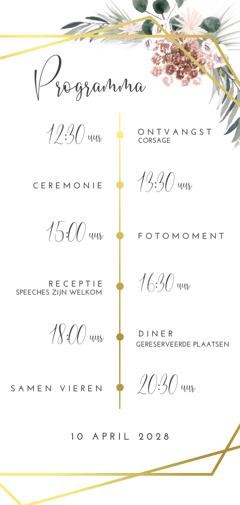 Dagprogrammakaart met goudfolie en geometrie