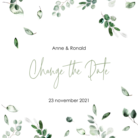 Change the Date kaart met kleine eucalyptusblaadjes