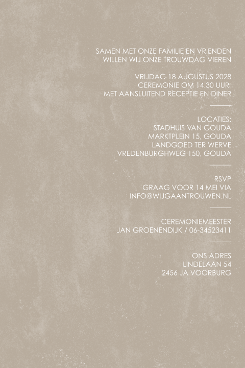 Kaart in taupe en watercolor achtergrond