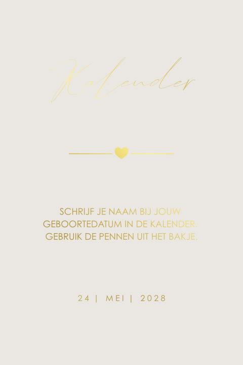 Bordje bij kalender met goudfolie