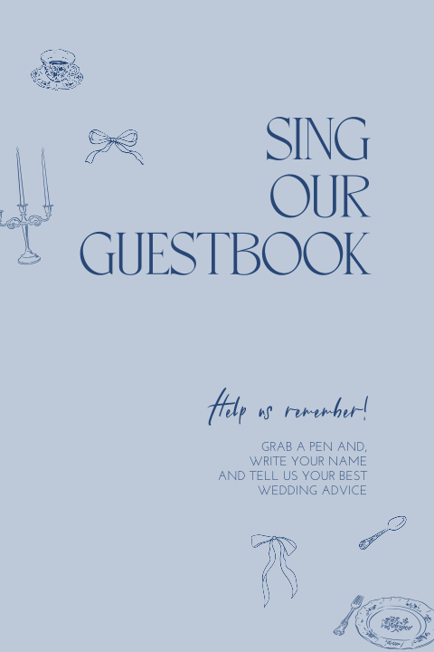 Informatiebordje met illustraties bij gastenboek