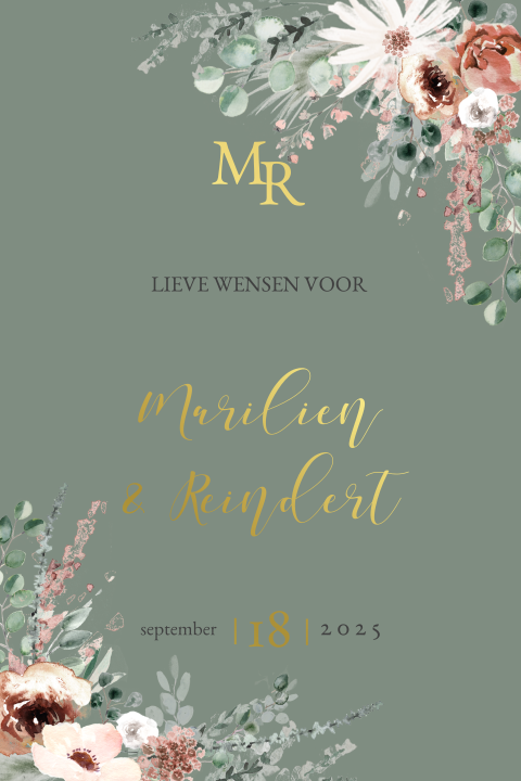 Bohemian invulkaartje met goudfolie en bloemen