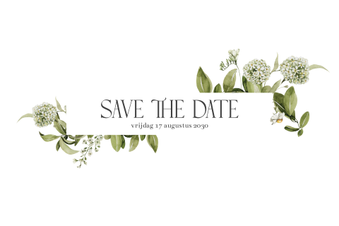 Vintage Save the date met witte bloemen