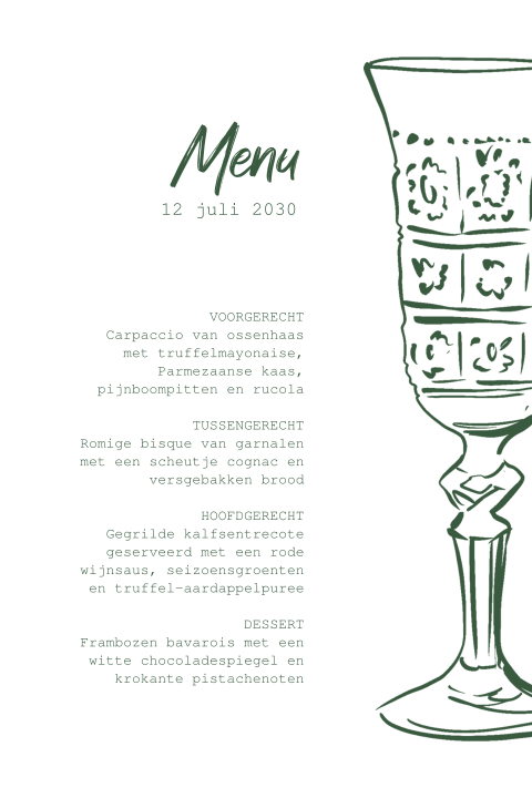 Menukaart in groen met wijnglas