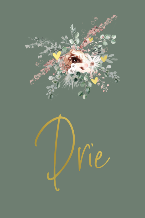 Tafelnummer met bloemen en goudfolie