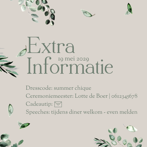 Extra kaartje kalkpapier voor informatie met eucalyptusblaadjes