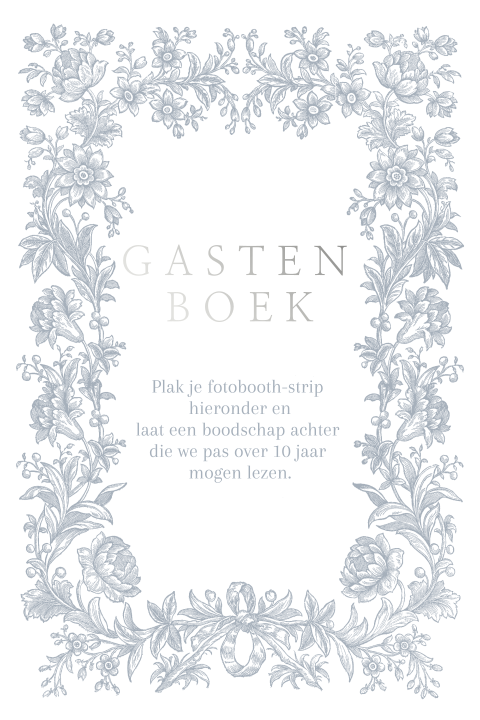 Klassiek gastenboek bordje met bloemenkrans en zilverfolie