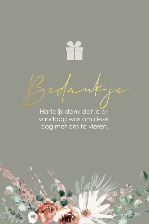 Bedanktbordje met goudfolie en bloemen
