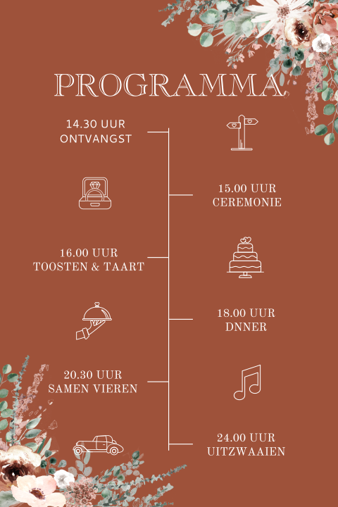 Vintage programmakaartje met icoontjes en bloemen
