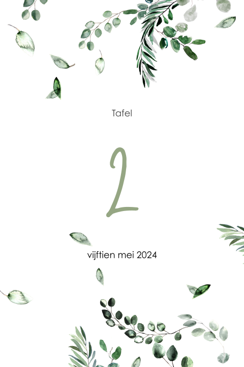 Tafelnummer met groene blaadjes