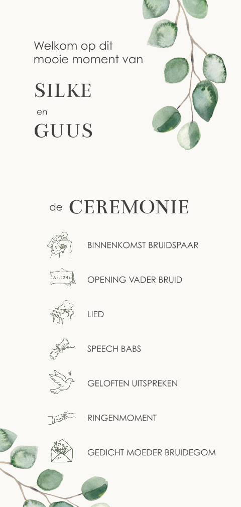 Programmakaart voor ceremonie met takjes