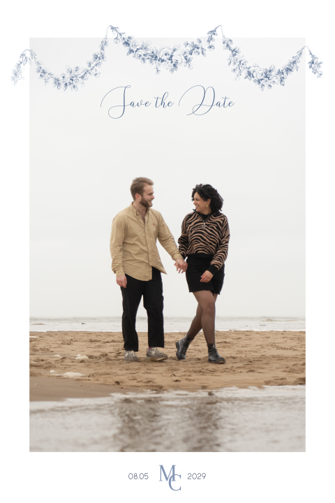Klassieke Save the Date Toile de Jouy met foto