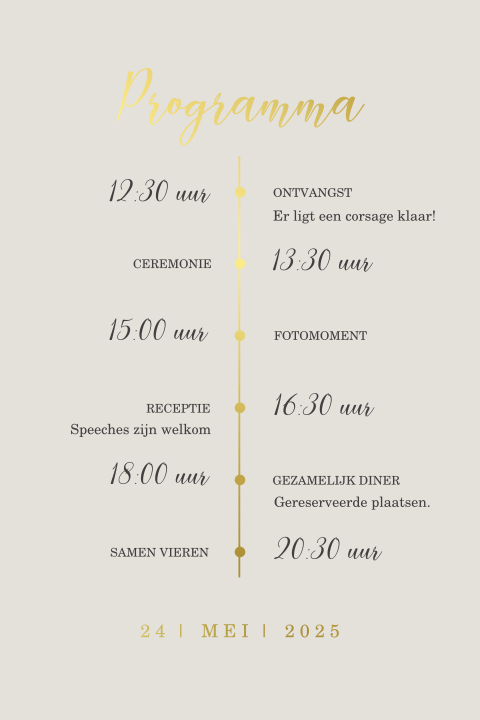 Programmakaartje met goudfolie in zelfde stijl als trouwkaart