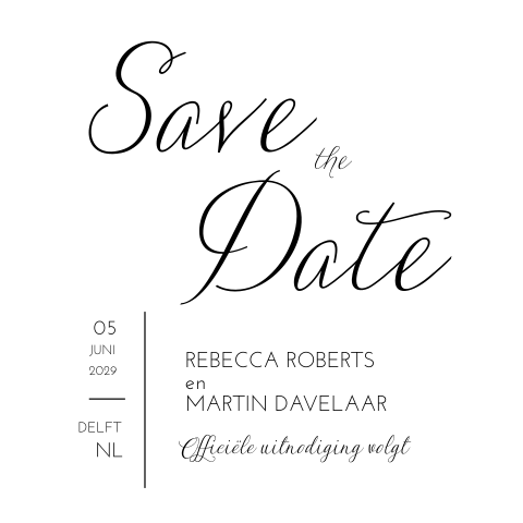 Moderne Save the Date met sierlijke letters
