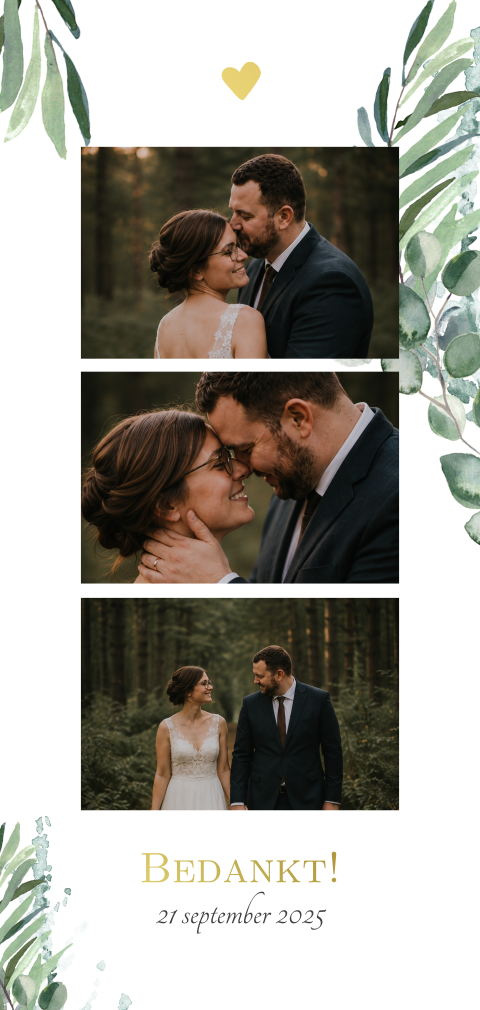 Bedankkaart botanisch met goudfolie en foto's