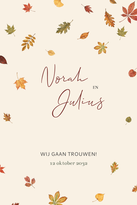 Herfst trouwkaart met blaadjes - staand enkel