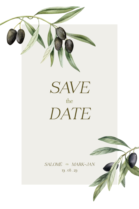 Save the Date met kader en olijftakje