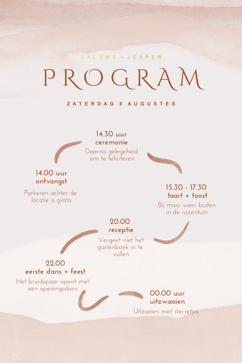 Dagprogramakaart bruiloft met tijdlijn