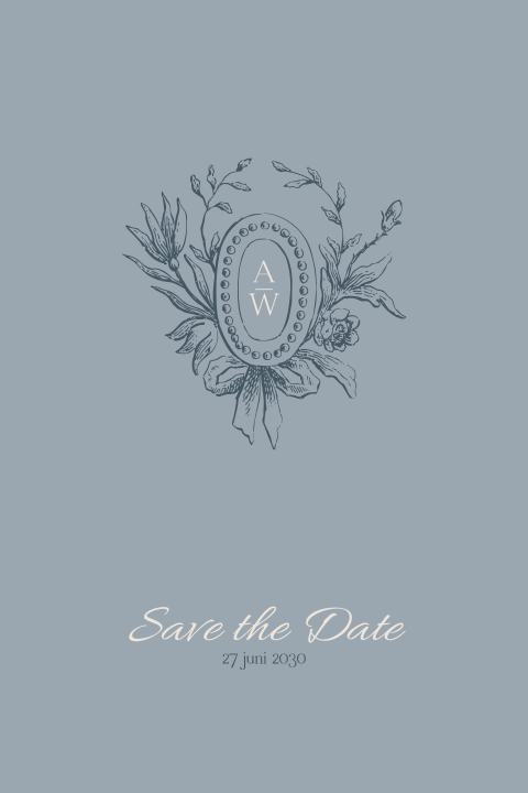 Bruiloft Save the Date in klassieke stijl - staand - donkerblauw