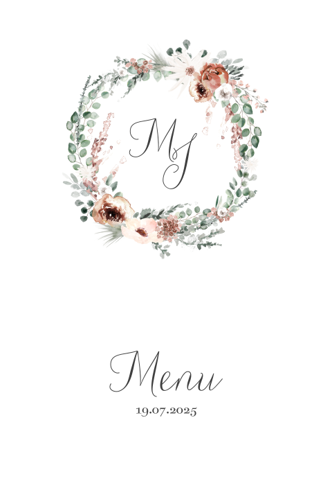 Menukaart bij thema Boho Chic met  bloemen