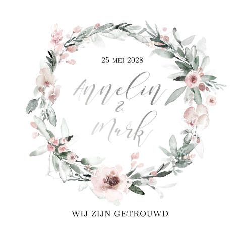 Wij zijn getrouwd kaart met zilverfolie en krans