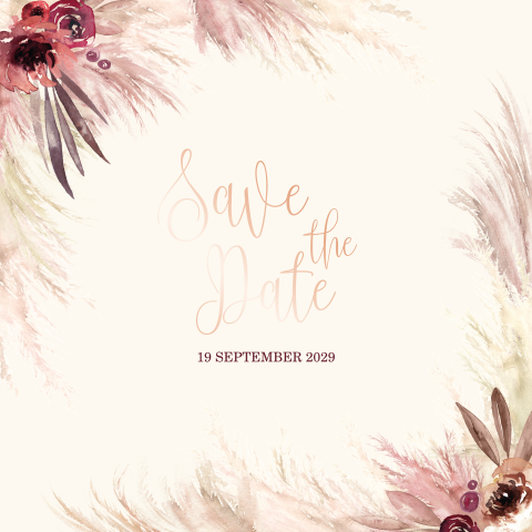 Save the Date kaart met droogbloemen en roséfolie