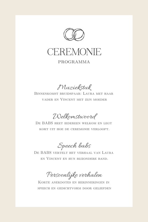 Bruiloft ceremoniekaart klassiek