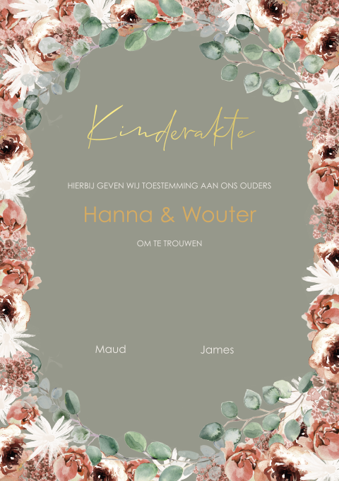 Romantische kinderakte met bloemen en goudfolie