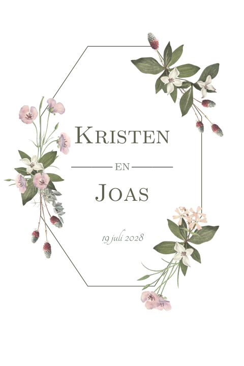 Trouwkaart met geometrie en wilde bloemen