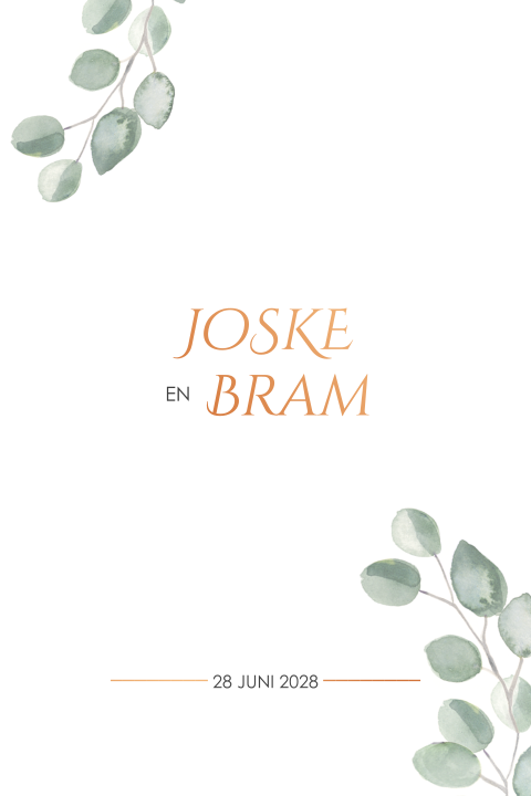 Trouwkaart met eucalyptus en foliedruk